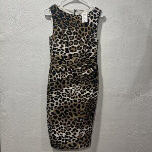cache Bodycon Animal Print dress Size 4 Stretch Peplum Pleated Hip‎ NEW